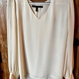 White House Black Market Cream V-Neck Blouse